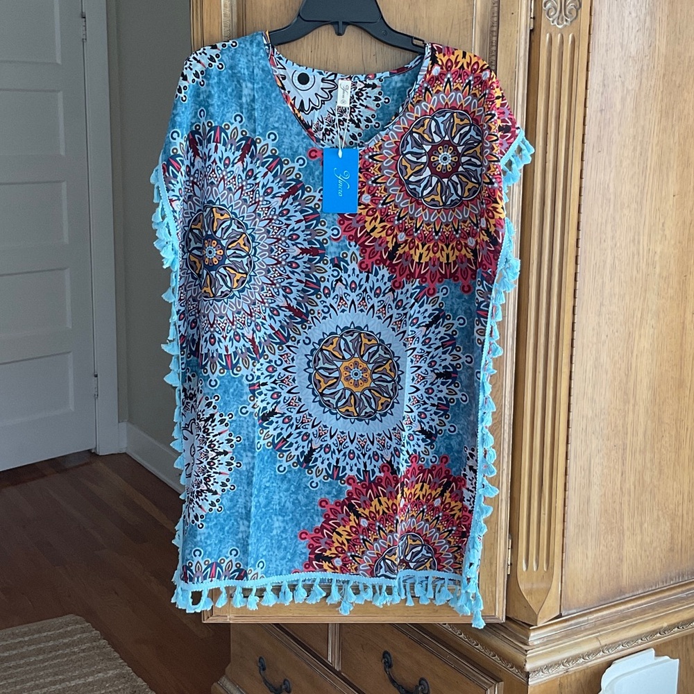 Colorful Mandala Print Tunic with Tassels size medium